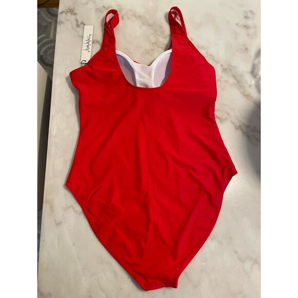 NEW Nicole Miller Studio Women's Scoop Back One Piece Swimsuit Red. Size XL. - Picture 2 of 9